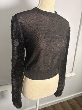 Marc Jacobs Black Textured Sheer Sweater with Fuzzy Sleeves Statement S Italy